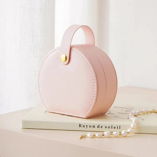 about 10 x 9 x 5 cm / pink New Fashionable Portable Jewelry Storage Case Handbag Necklace Ring Earrings Travel Jewelry Box