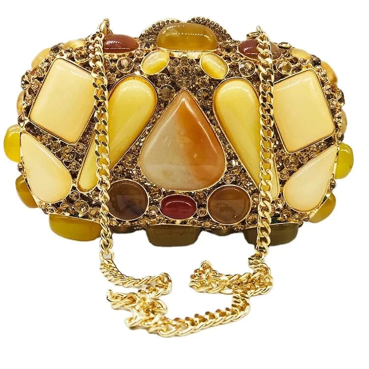 About 18.5*5.5*12cm / Golden New big rhinestone handmade bags party wedding Agate clutch purse for women luxury trendy gold clutch bag evening bags ladies