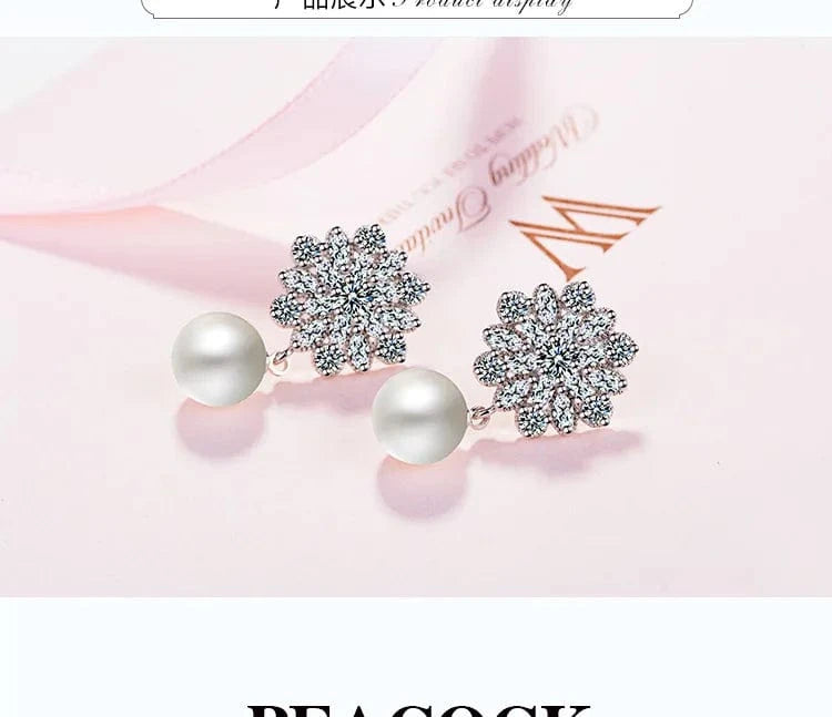 ABS imitation pearl (copper white gold plated) Chic Romantic AAA Cubic Zircon Imitation Pearl Flower Stud Earrings for Women Party Fashion Elegant Bridal Wedding Jewelry