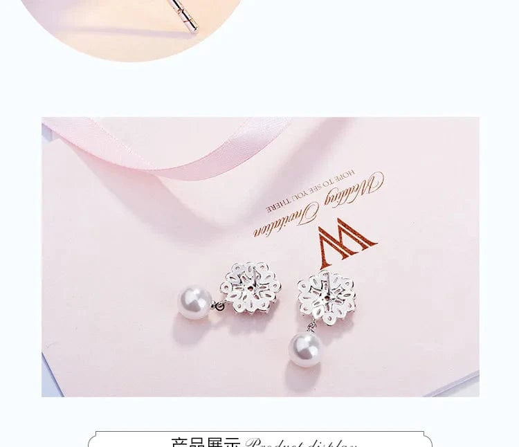 ABS imitation pearl (copper white gold plated) Chic Romantic AAA Cubic Zircon Imitation Pearl Flower Stud Earrings for Women Party Fashion Elegant Bridal Wedding Jewelry