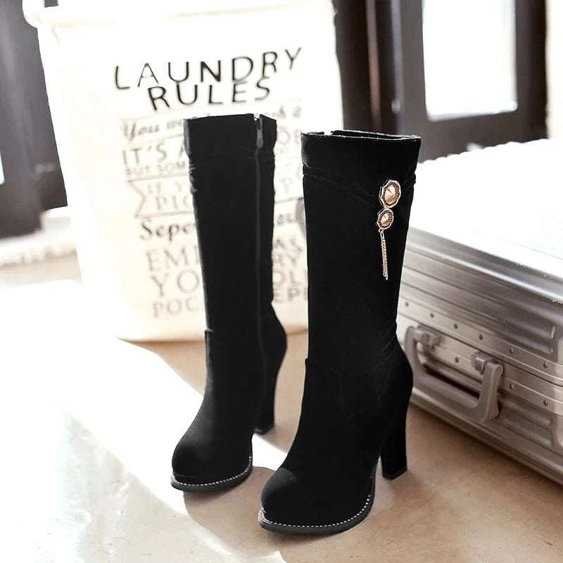 AD 5085-5 High Heel Rivets Pointed High Knee Boots for Ladies Boots Women Shoes High-grade Rhinestone Jewelry