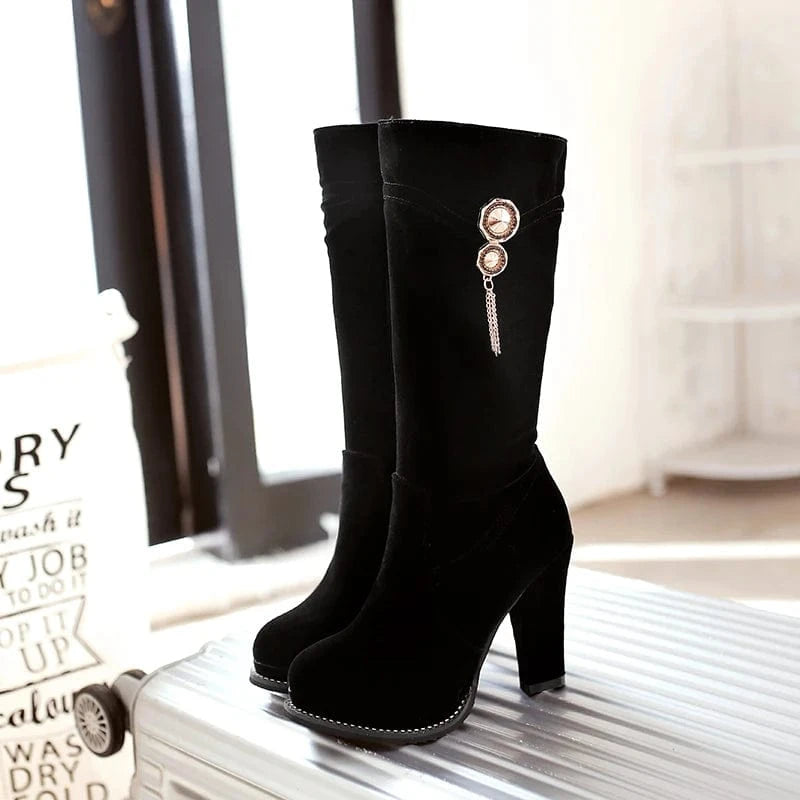 AD 5085-5 High Heel Rivets Pointed High Knee Boots for Ladies Boots Women Shoes High-grade Rhinestone Jewelry