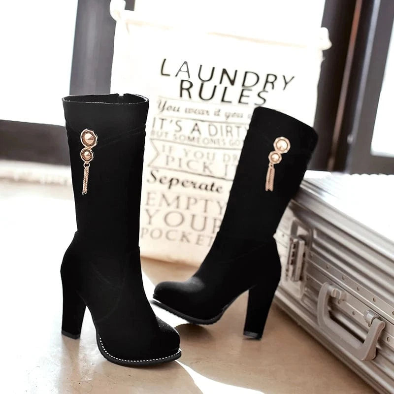 AD 5085-5 High Heel Rivets Pointed High Knee Boots for Ladies Boots Women Shoes High-grade Rhinestone Jewelry