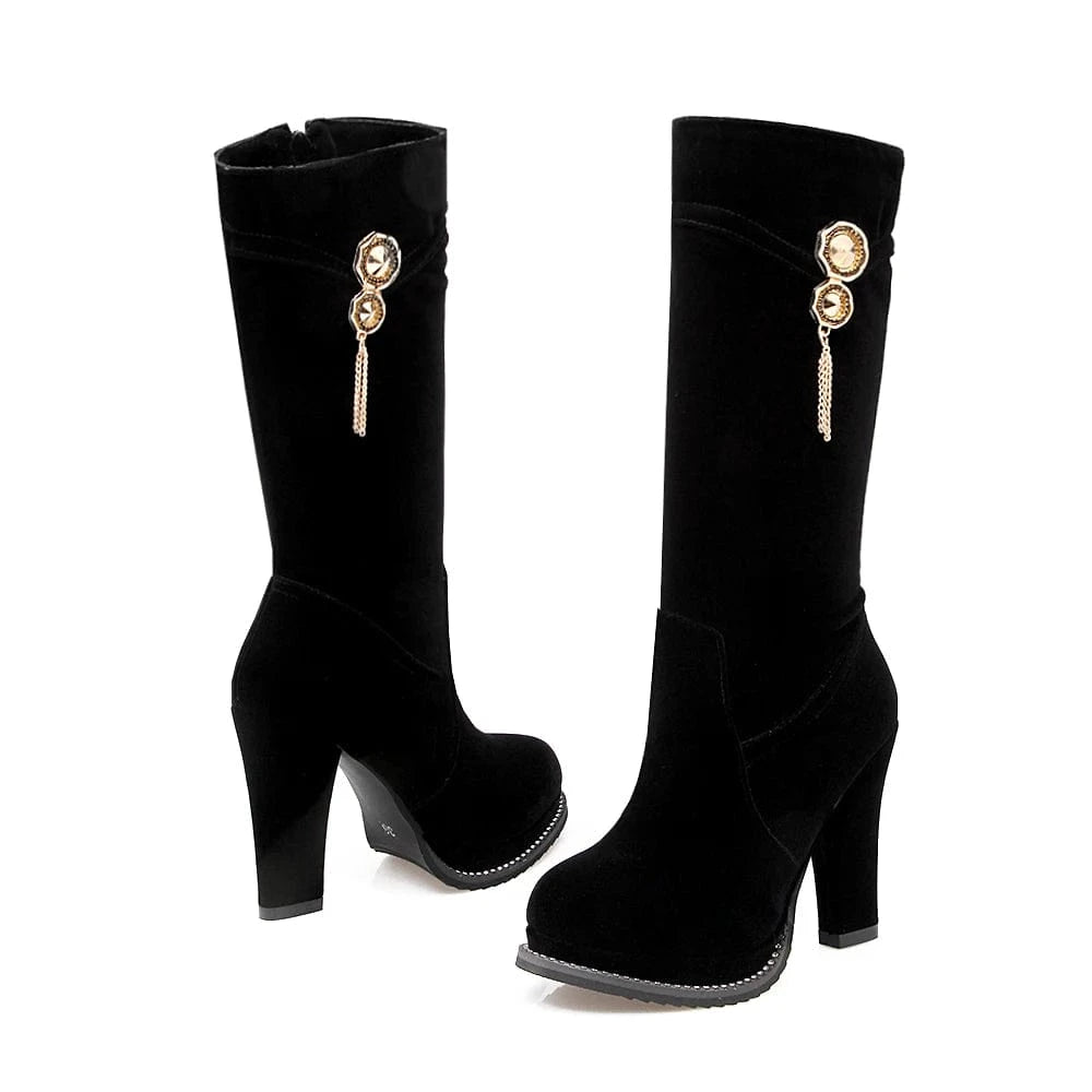 AD 5085-5 High Heel Rivets Pointed High Knee Boots for Ladies Boots Women Shoes High-grade Rhinestone Jewelry