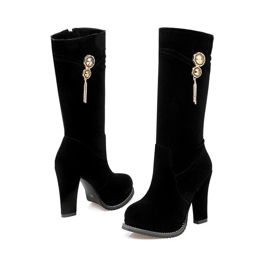 AD 5085-5 High Heel Rivets Pointed High Knee Boots for Ladies Boots Women Shoes High-grade Rhinestone Jewelry