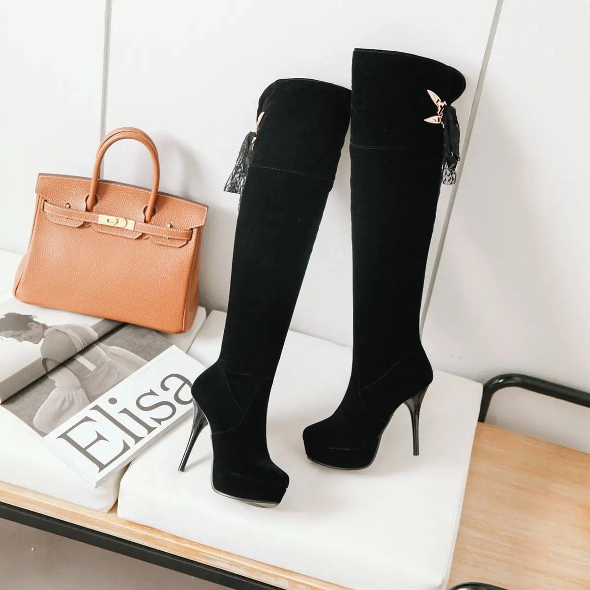 AD 8-10 New Trend Women's Over-the-Knee high Heels Boots Platform Thick Shoes Pointe Toe Boots boots women shoes knee-high o