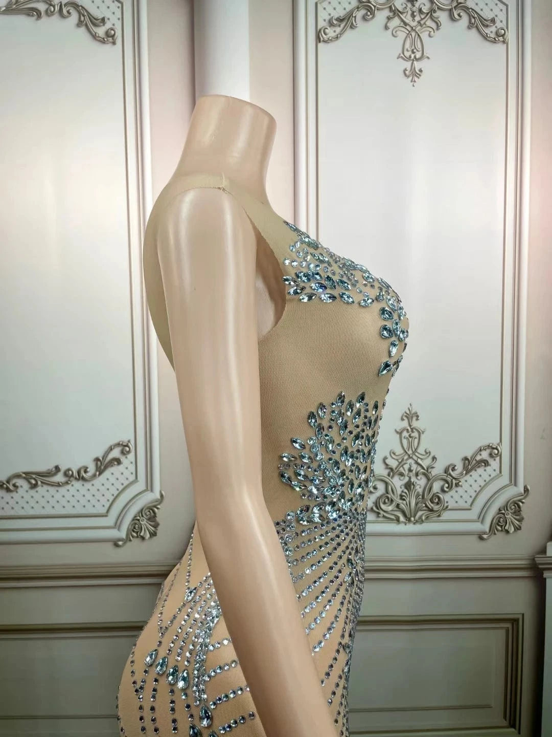 AD1490 Kimshein Vestidos Transparents Off Should Clothing Women Trending Sparkly Crystal Rhinestone Bodycon Maxi Dress