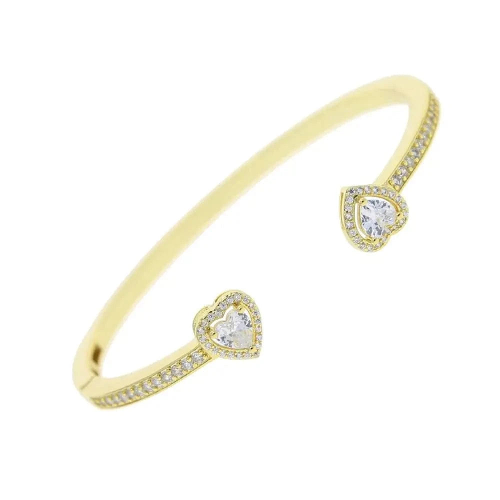 adjust / B138-Gold 2024 Valentine's Day Jewelry Love Theme Gift Iced Out Shiny 5A CZ Heart Shape Bracelet Bangle for Women Girl