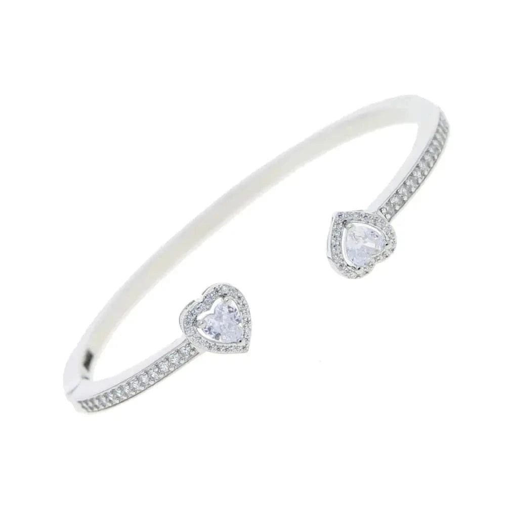 adjust / B138-Silver 2024 Valentine's Day Jewelry Love Theme Gift Iced Out Shiny 5A CZ Heart Shape Bracelet Bangle for Women Girl