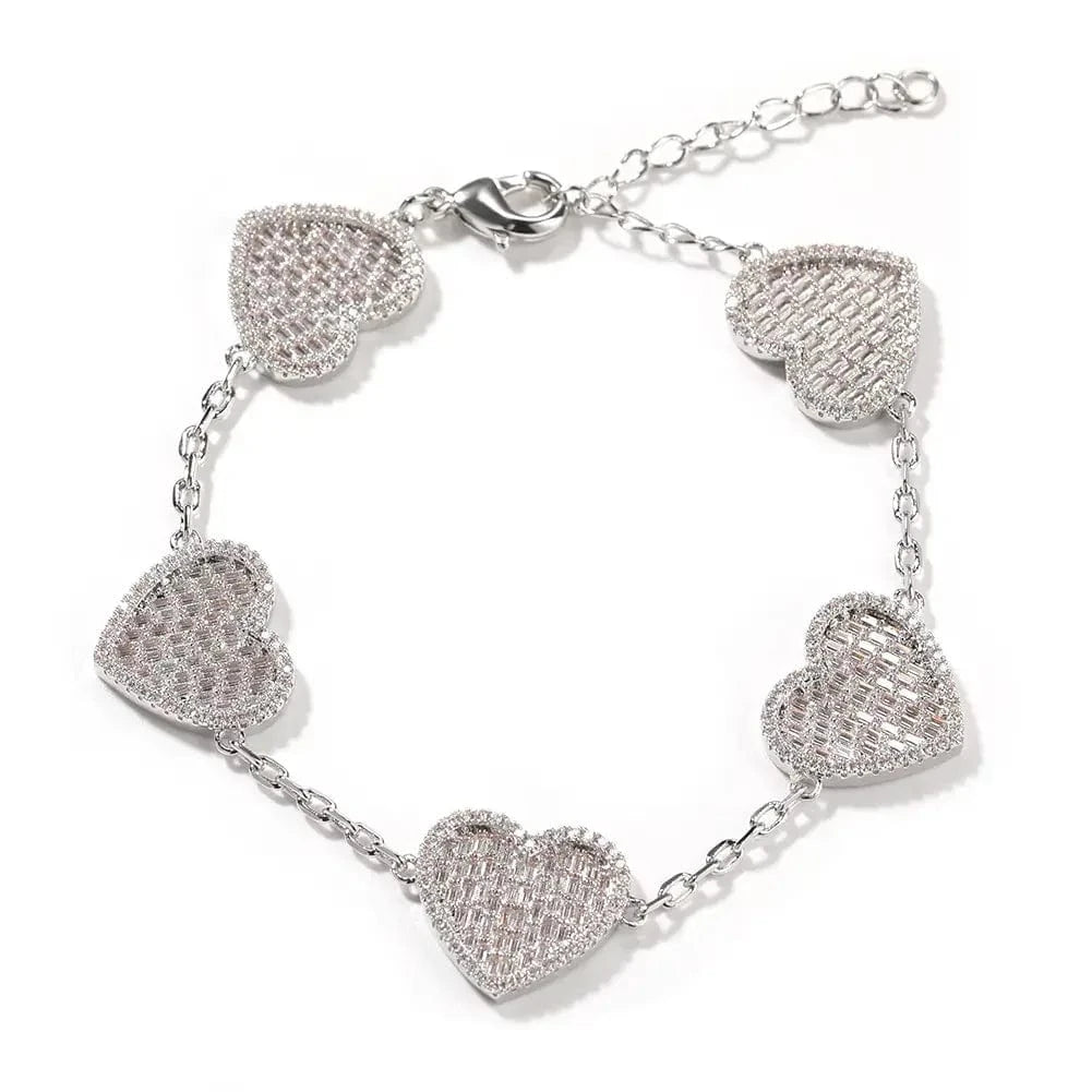 adjust / silver 2024 Valentine's Day Jewelry Love Theme Gift Iced Out Shiny 5A CZ Heart Shape Bracelet Bangle for Women Girl