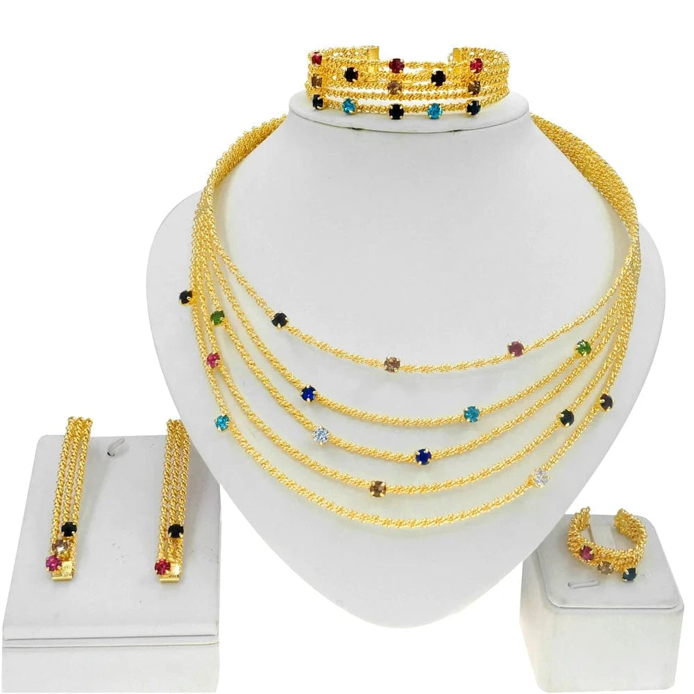 adjustable / 001 Yuliali Best Women Beautiful Jewelry Set Unique Hollow Out Necklace Bracelet Earring Ring Wholesale Jewellery Sets
