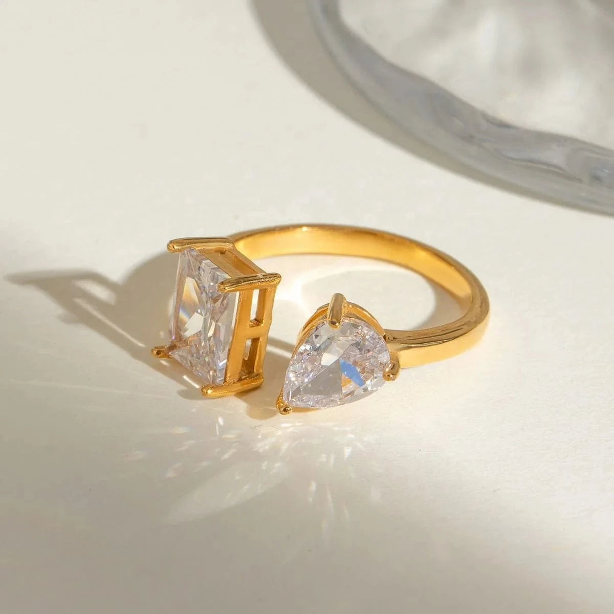 adjustable / minimalist / R2480 R2480 Delicate 18K Gold Plated Stainless Steel Rectangular CZ Open Adjustable Rings