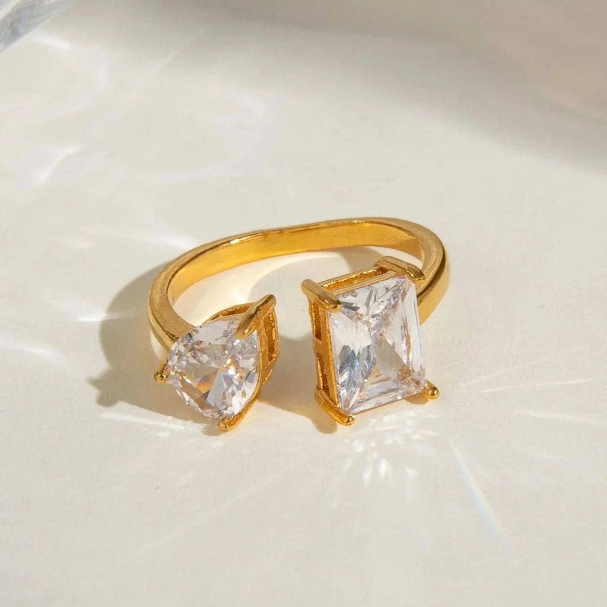 adjustable / minimalist / R2480 R2480 Delicate 18K Gold Plated Stainless Steel Rectangular CZ Open Adjustable Rings