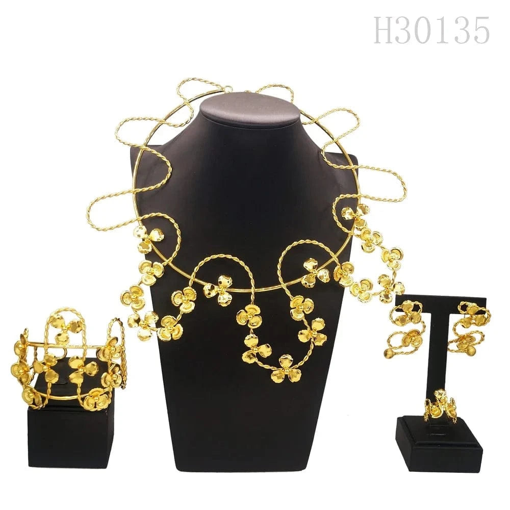 Adjustable / silver New Brazilian Twist Jewelry Set Lightweight Necklace Earrings Ring Jewelry Set Flower Shape Clothing Matching Jewelry