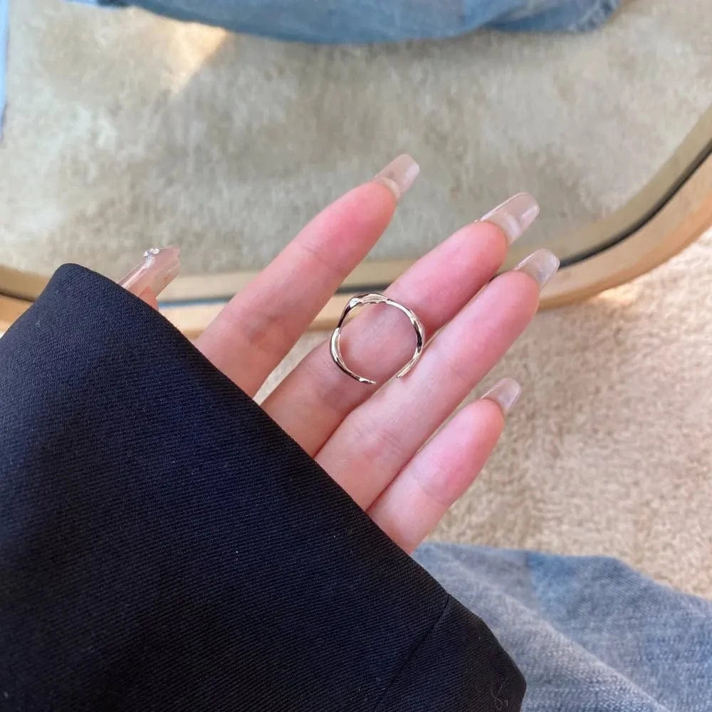 Adjustable / YC120015-S-W-NA Dylam Personalized Women S925 Silver Rhodium Plated Daily Wear Jewelry Polish Irregular Open Adjustable Rings for Women