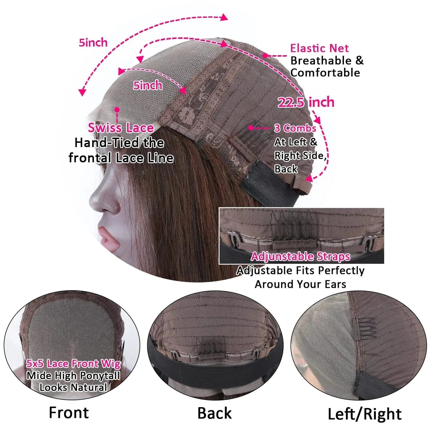 Affordable 5x5 Transparent Lace Closure Wig Human Hair Short Bob Cut Straight Ombre Brown 200% Density for Women