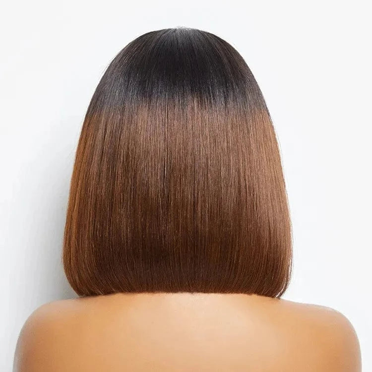 Affordable 5x5 Transparent Lace Closure Wig Human Hair Short Bob Cut Straight Ombre Brown 200% Density for Women