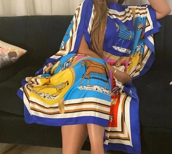Africa Fashion Blogger Recommend Popular printed Silk Kaftan Maxi dresses Loose Summer Beach Bohemian kaftan long dress for lady