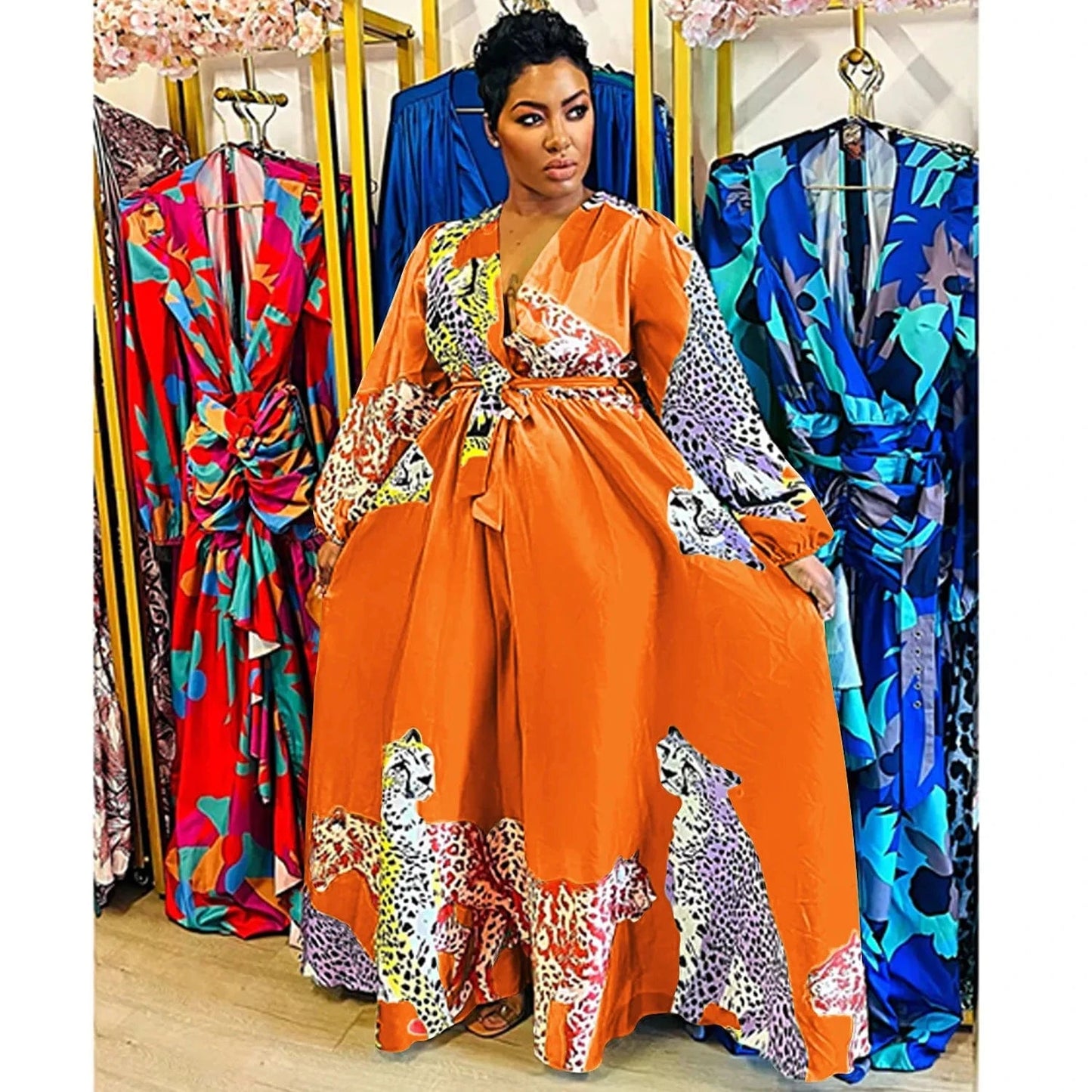 African Fashion Animal Print Maxi Dress