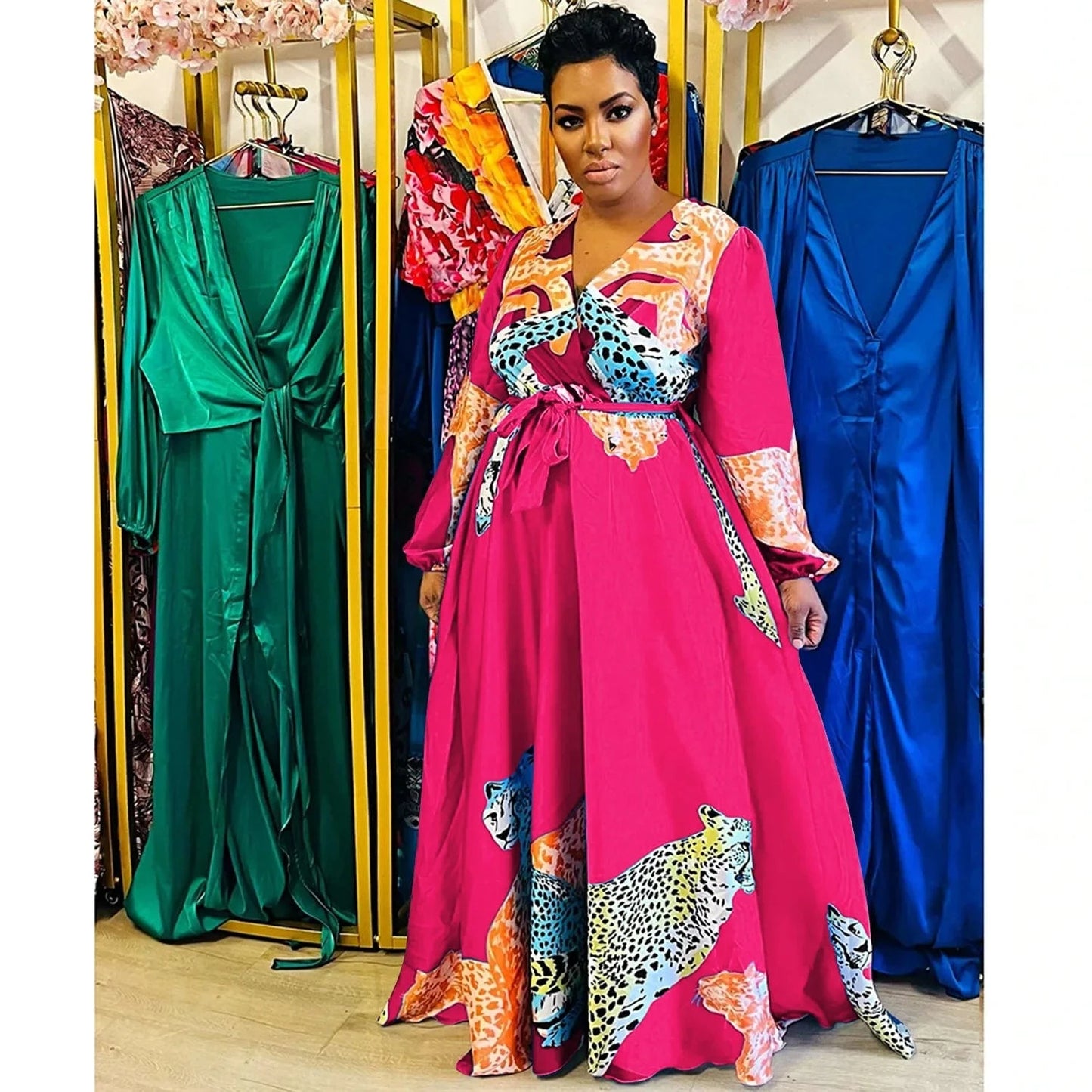 African Fashion Animal Print Maxi Dress