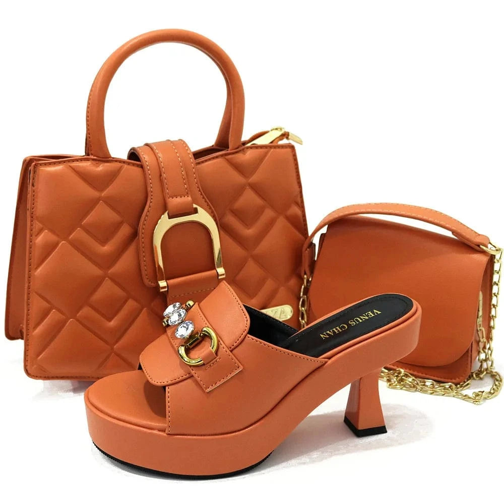 African Italian Luxury Fashion Ladies Custom Logo Shoes and Handbag Tote Bag With Matching Slides Shoes for Women