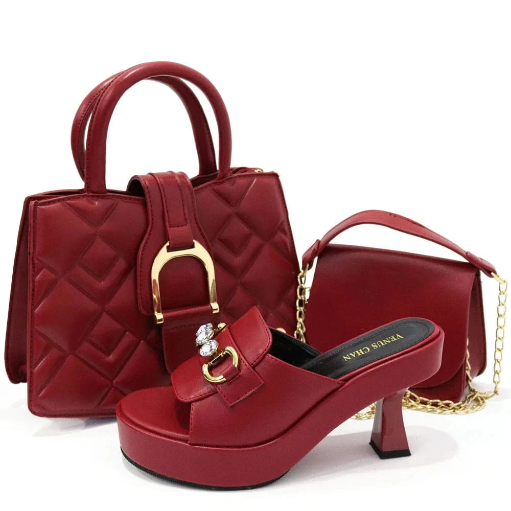 African Italian Luxury Fashion Ladies Custom Logo Shoes and Handbag Tote Bag With Matching Slides Shoes for Women