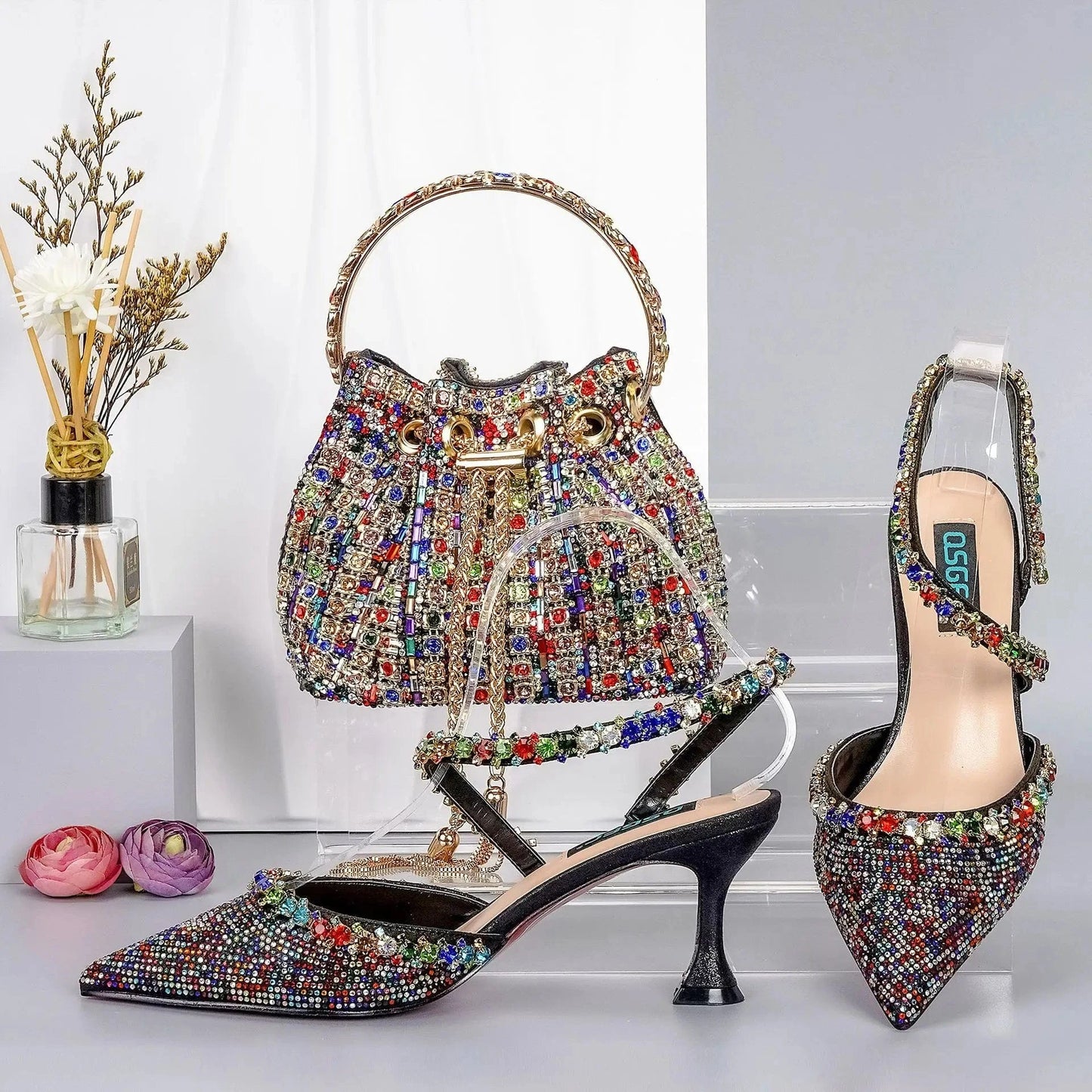 African Italian Party Women Ladies Colorful Sandal Handbag With Clutch Bag Sandals Multi Colored Hand Bags And Sandals