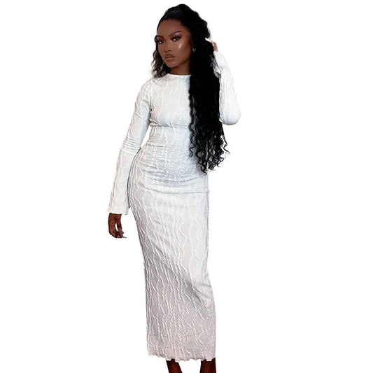 african spring 2024 woman ribbed white elegant black long sleeve bodycon midi maxi dress high quality ladies clothing for women
