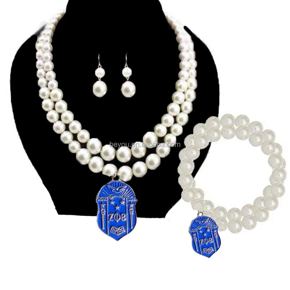All Alpha Delta Sigma Gamma Rho Links Iota Zeta Phi Beta Laser Greek Letter Sorority Pearl Necklace and Bracelet Jewelry Sets