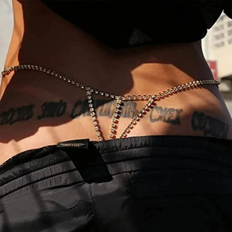 Am Hot Selling Rhinestone Body Chain Underwear Women's Party Holiday Sexy Simple Jewelry Bikini Thong Accessories