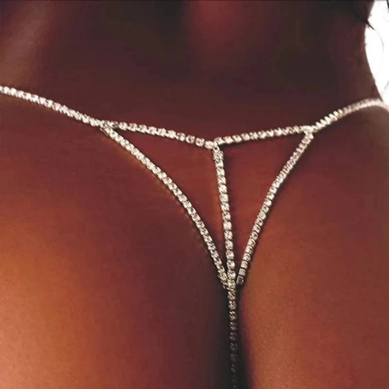 Am Hot Selling Rhinestone Body Chain Underwear Women's Party Holiday Sexy Simple Jewelry Bikini Thong Accessories