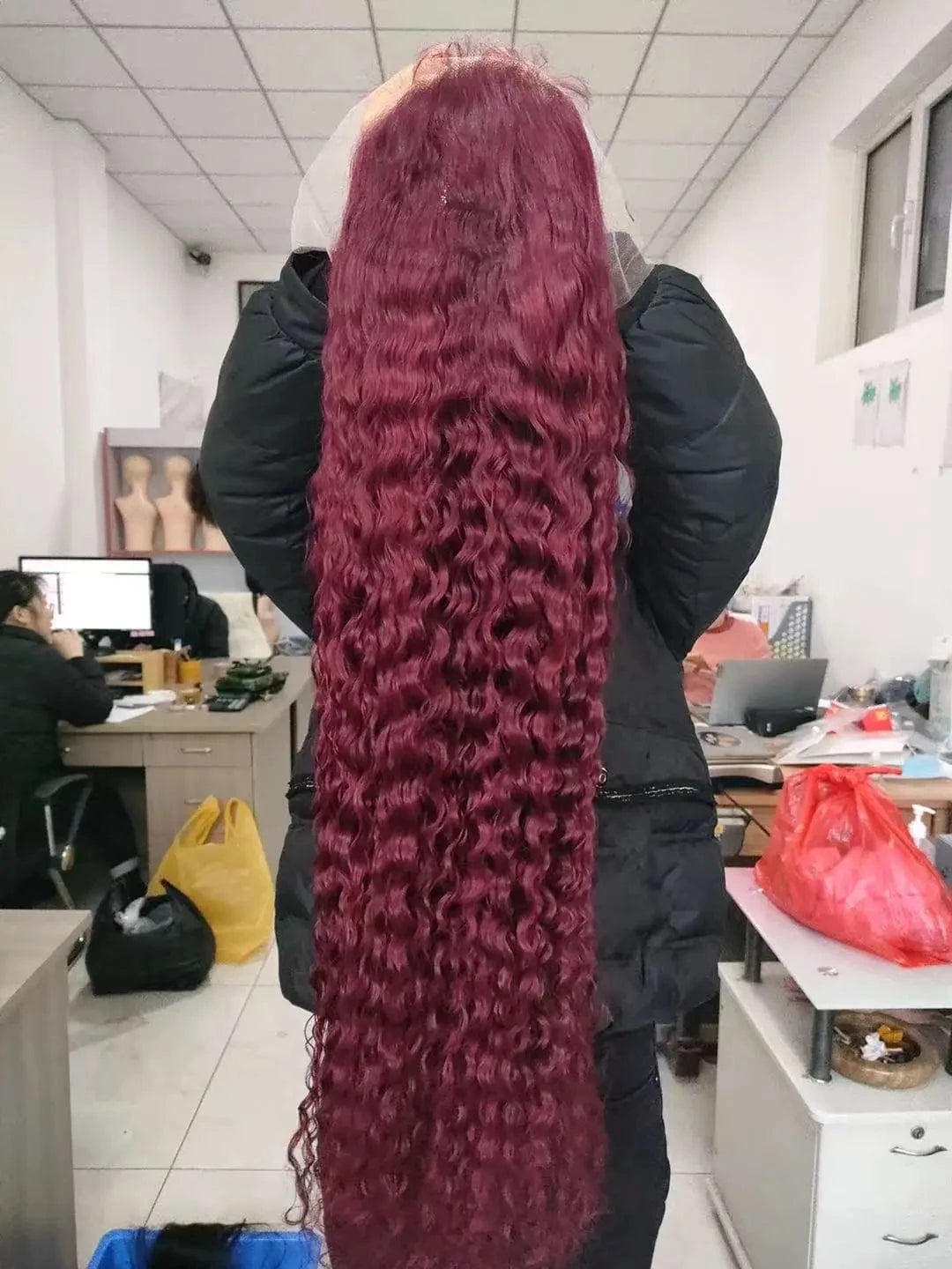 Amara good quality human hair 99j burgundy red color human hair lace front wig dark burgundy deep curly wig