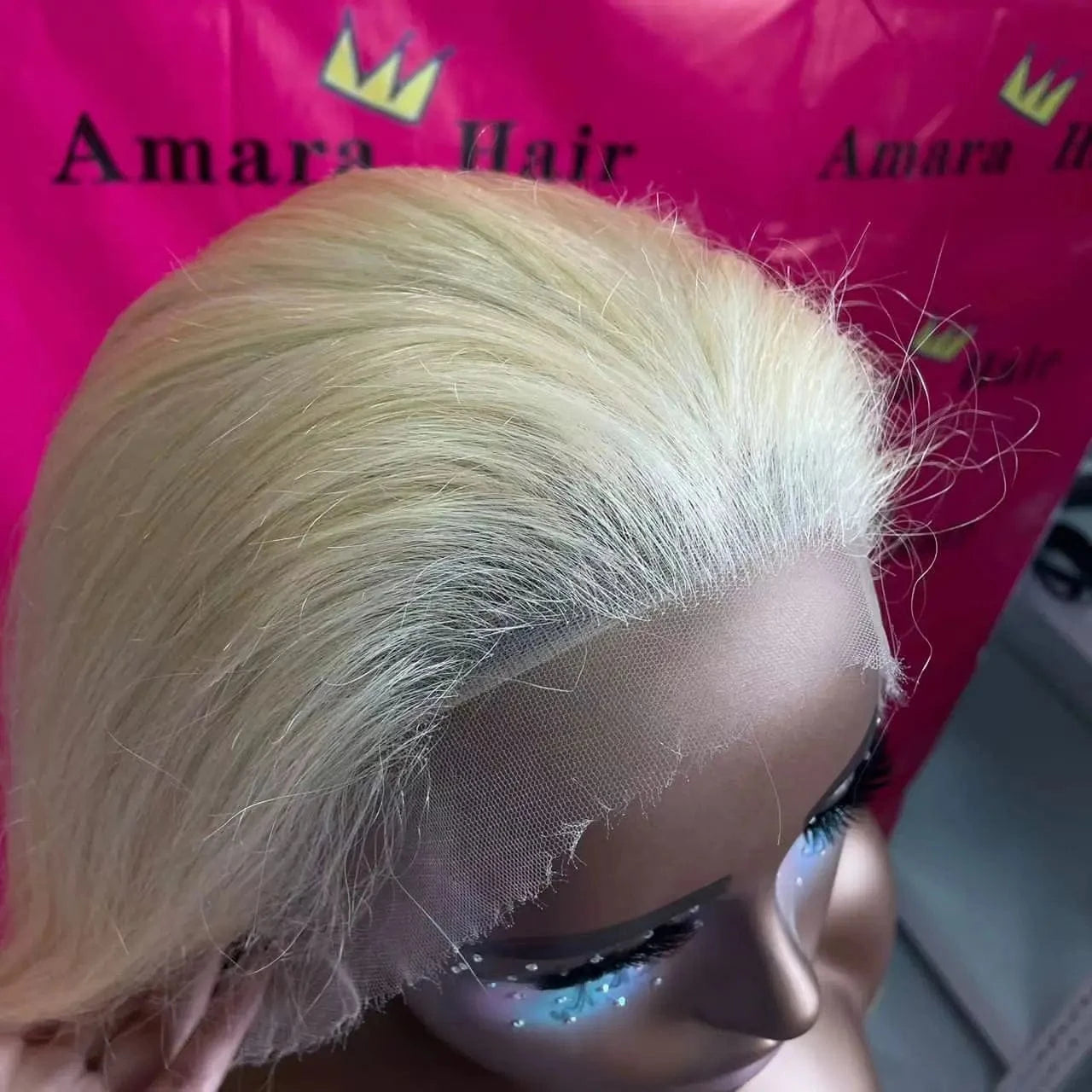 Amara hot selling double drawn wigs with fringe blonde transparent lace platinum blonde glueless lace wig humain blond in stock