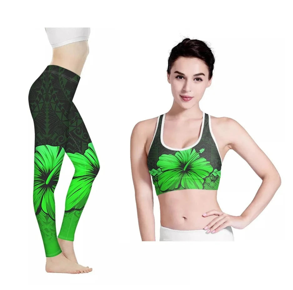 Amazon Hot Hawaii Hibiscus Flowers Design Bra/Legging for Women 2022 Fashionable Yoga Sets Fitness Women Custom Print Yoga Set