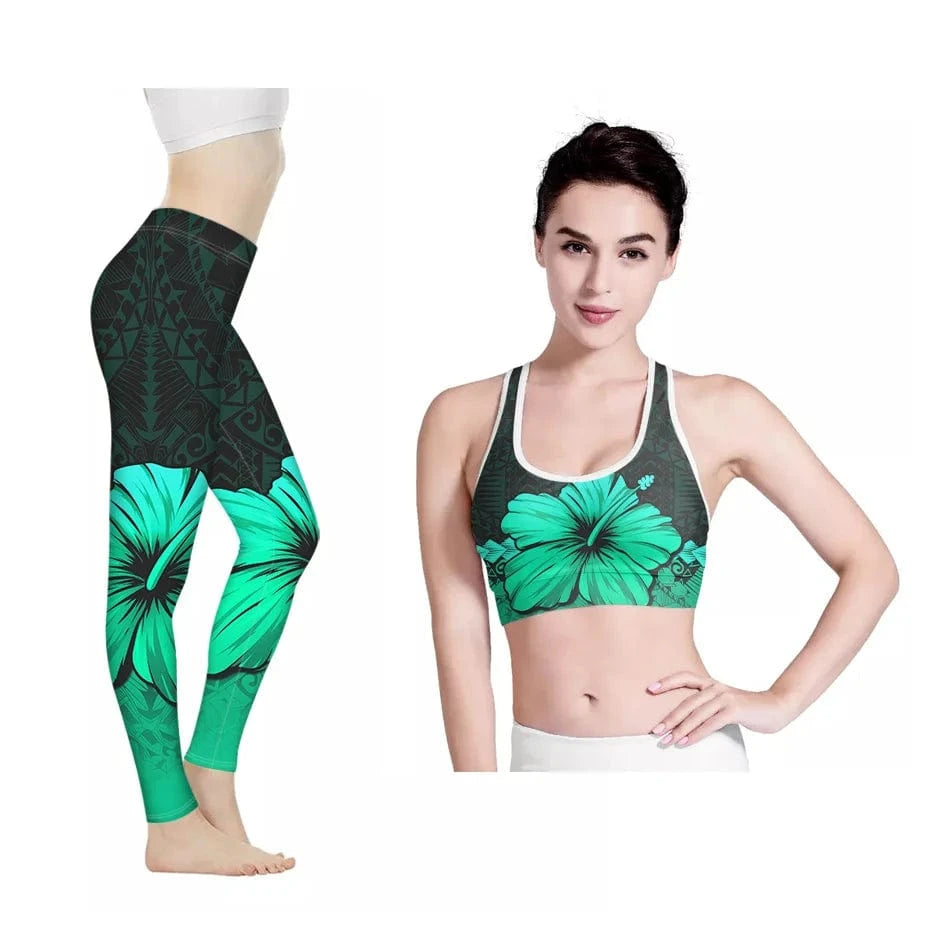 Amazon Hot Hawaii Hibiscus Flowers Design Bra/Legging for Women 2022 Fashionable Yoga Sets Fitness Women Custom Print Yoga Set