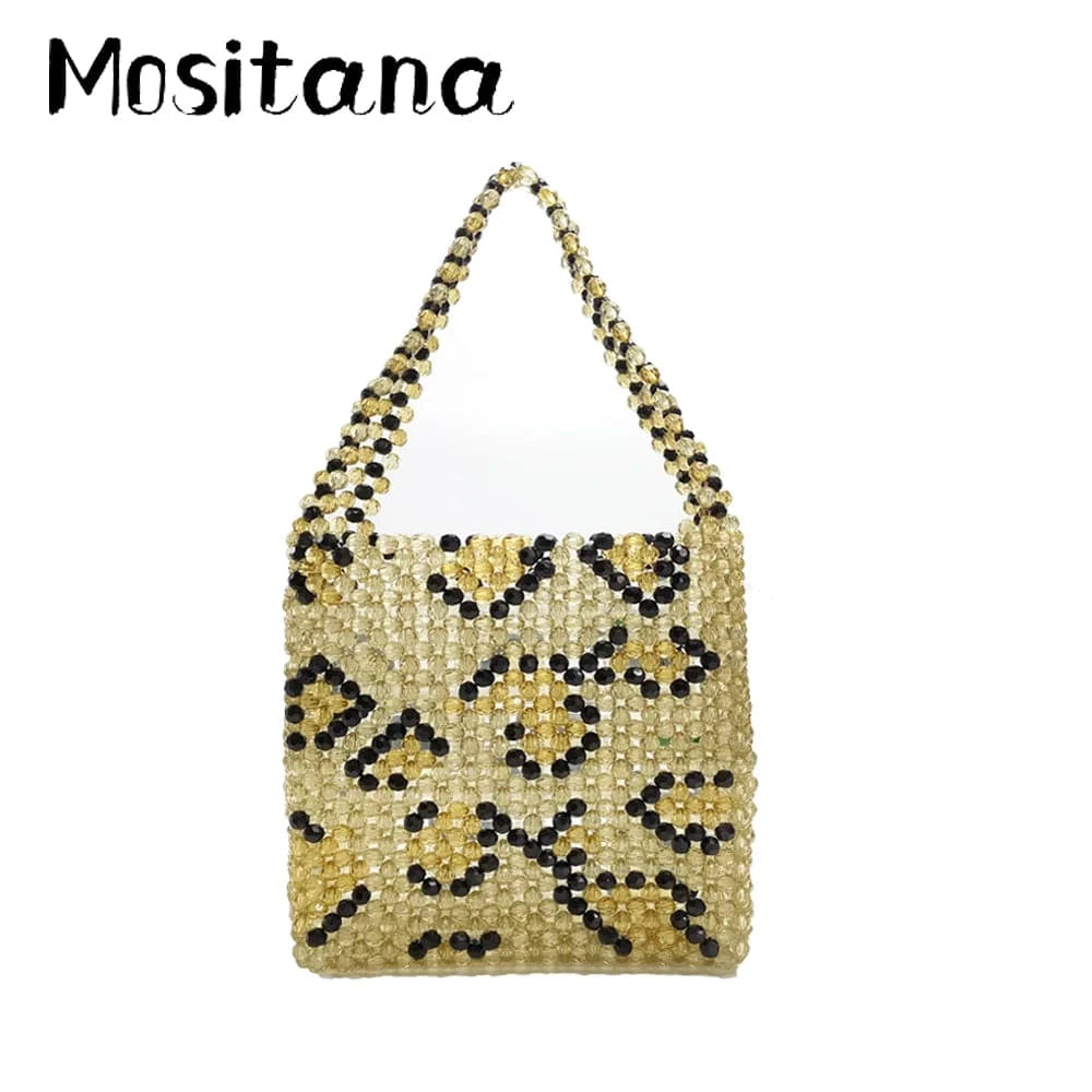 Amber Color Beading Women Bag Leopard Clutch Unique Handbag 2021 New