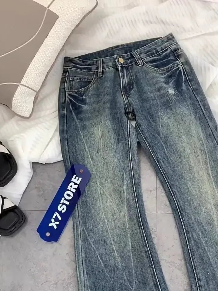 American retro low - waisted jeans female autumn new embroidery old casual fashion temperament slim Joker bell bottoms. - SN Wigs & More