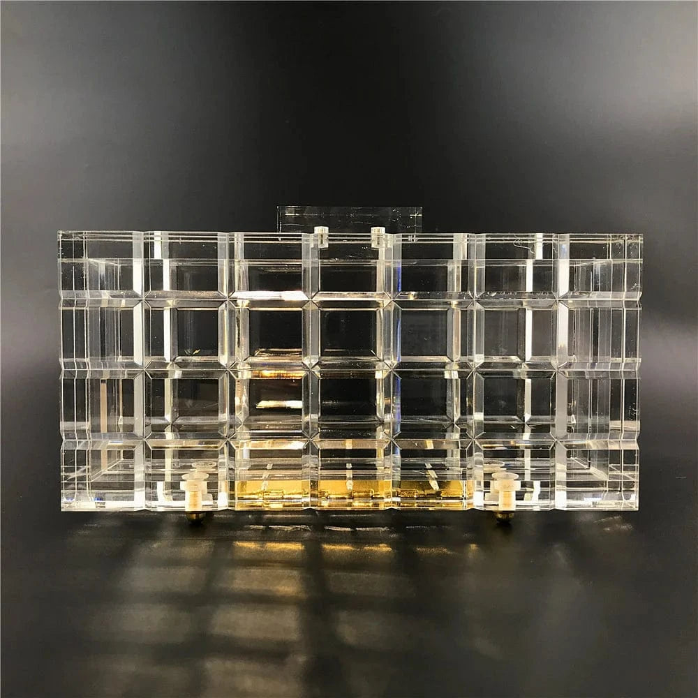 Amiqi HM21 New Designer Ice Cracked Crystal Evening Clear Clutch Acrylic Bags Clear Acrylic Transparent Bag