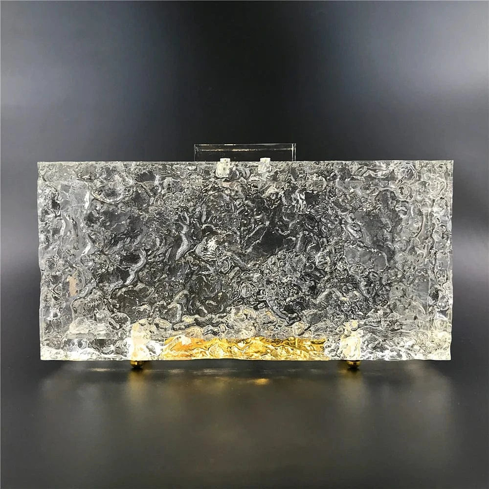 Amiqi HM21 New Designer Ice Cracked Crystal Evening Clear Clutch Acrylic Bags Clear Acrylic Transparent Bag