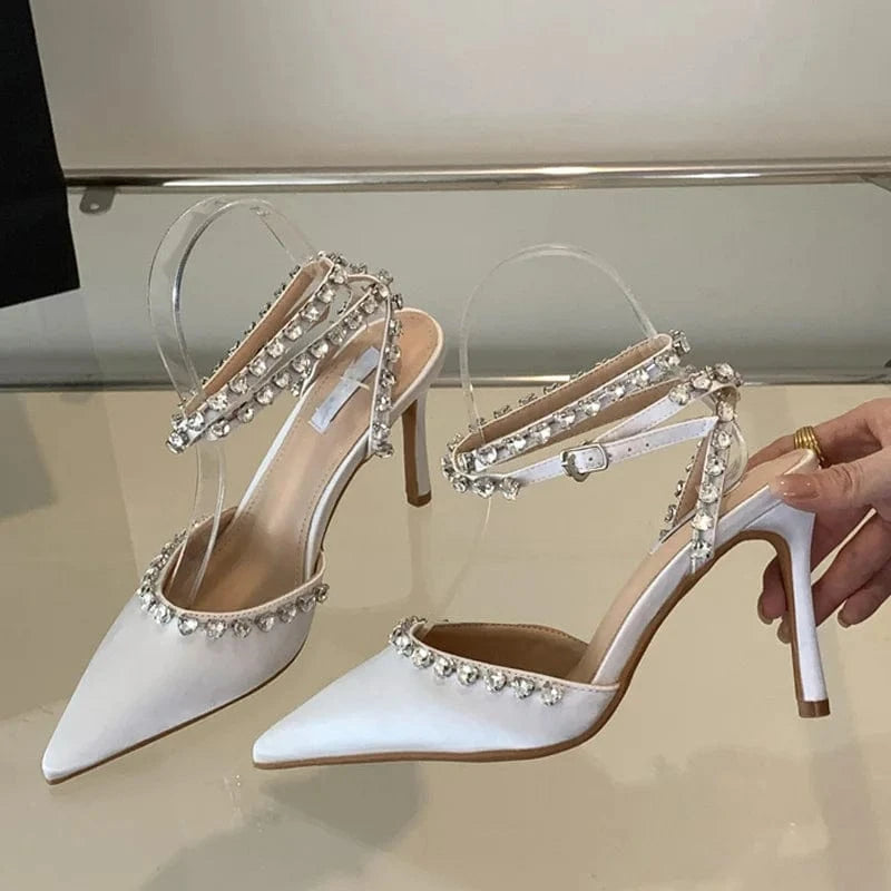Aneikeh Black Bling Sweet Flock Slip-On Party Solid Slingback Cross-Tied Women Shoes Pointed Toe Shallow Shoes NEW 2024 Fashion