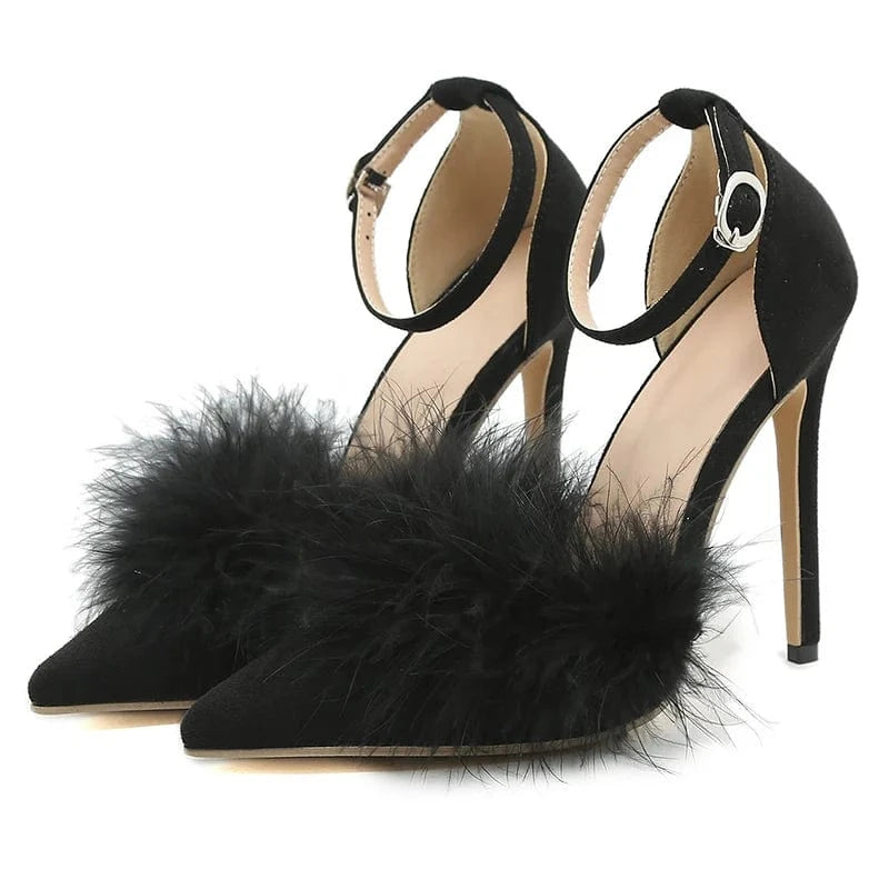Aneikeh Sewing Flock Buckle Strap Party Solid Slingback Pumps Women Shoes Pointed Toe Shallow Shoes NEW Spring/Autumn Fashion