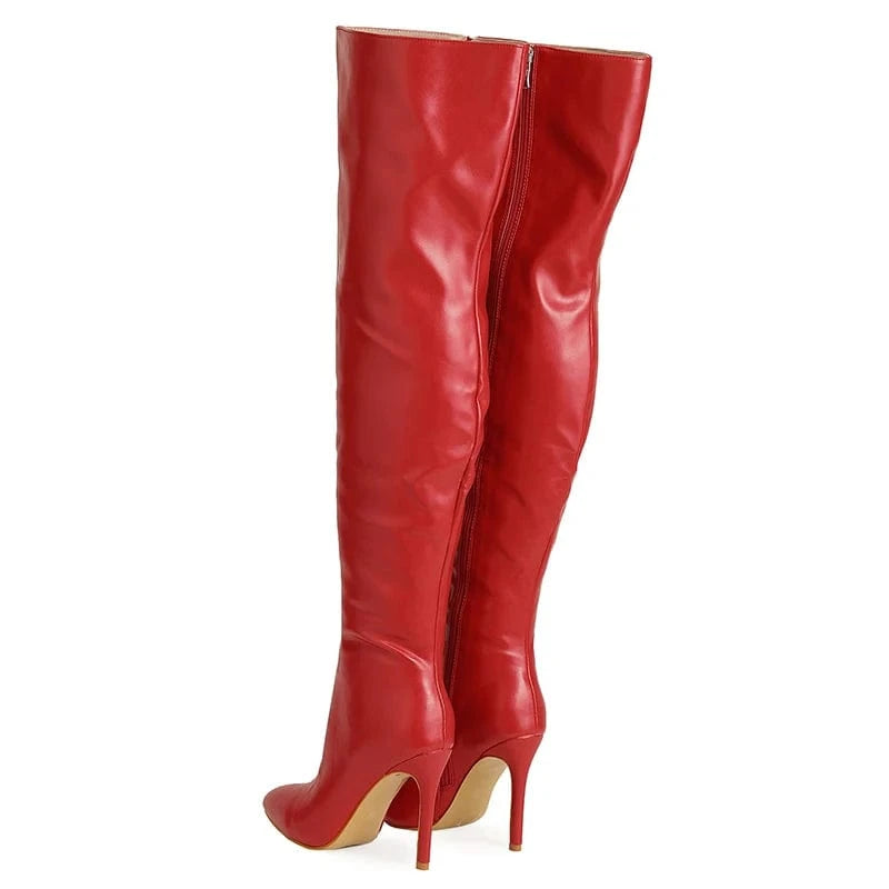 Aneikeh Solid PU Boots Pointed Toe Side Zippers Women Party Work Shoes 2024 Spring New Sexy Thin High Heel Women Over the Knee