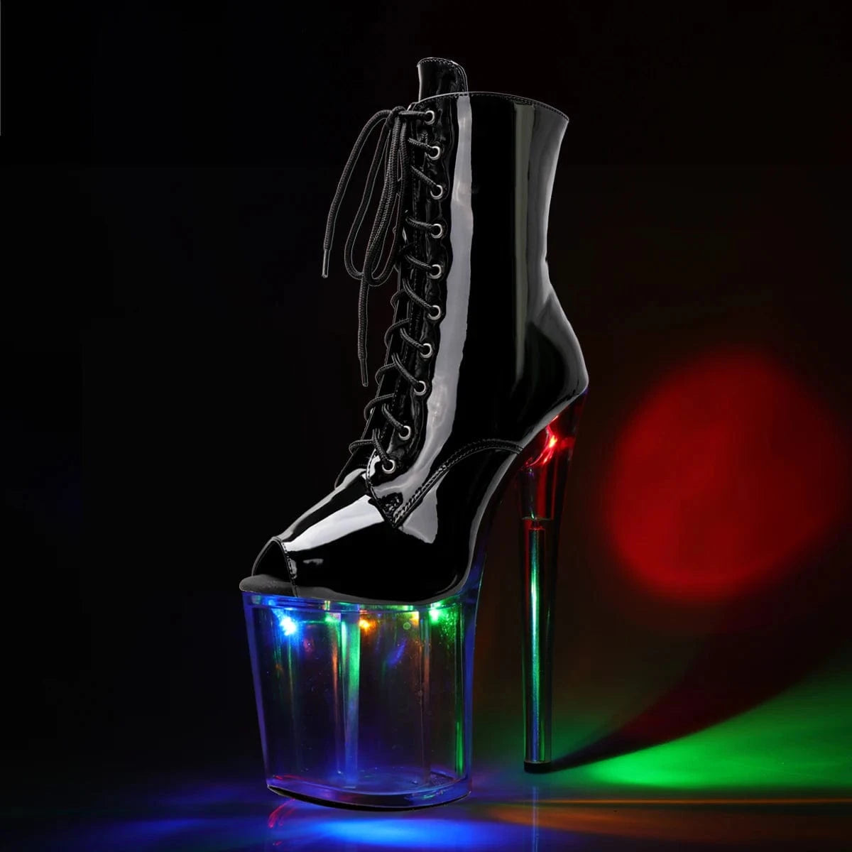 Ankle Boots Peep Toe Classics Big Size 20cm Flash Crystal Exotic Dancer Sexy Fetish Shoes Pole Dance Nightclub Lace Up Gothic