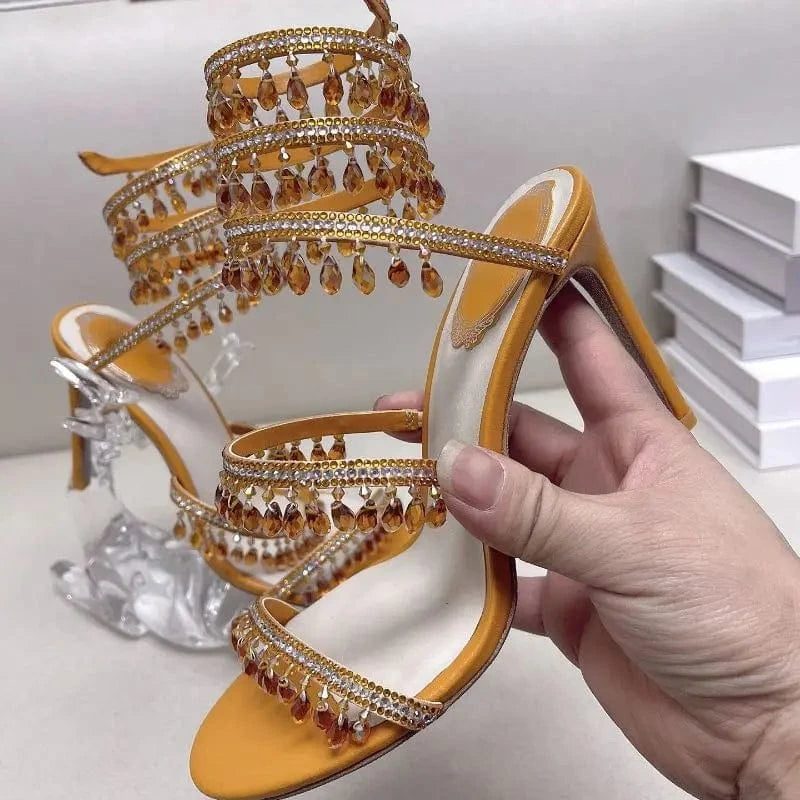 Ankle Wrap New Trend Tacones De Mujer Ankle Strap Custom Shoes Women Stretch Wire Heels