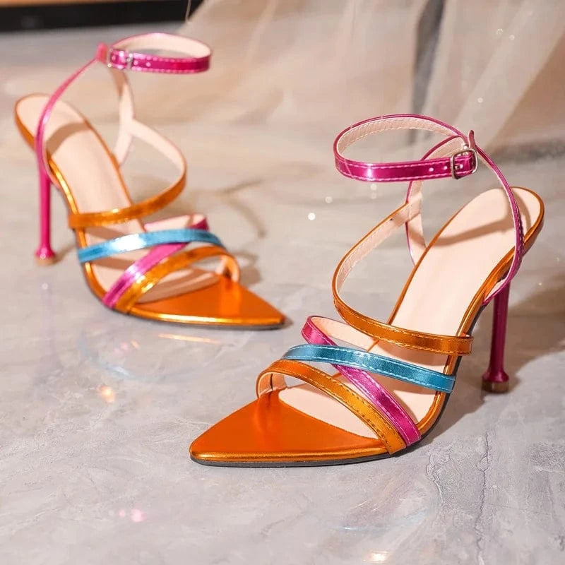 Ankle Wrap Strappy Fashion Strap Buckle Stiletto Sandals Sexy Women Heels Orange 2024 Lace up Heels for Women