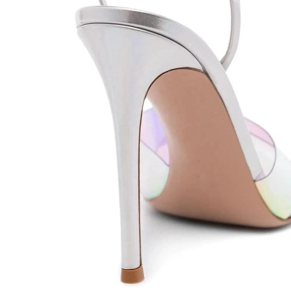 Anmairon custom made Transparent iridescence PVC strap pointed toe heel sandals shoes