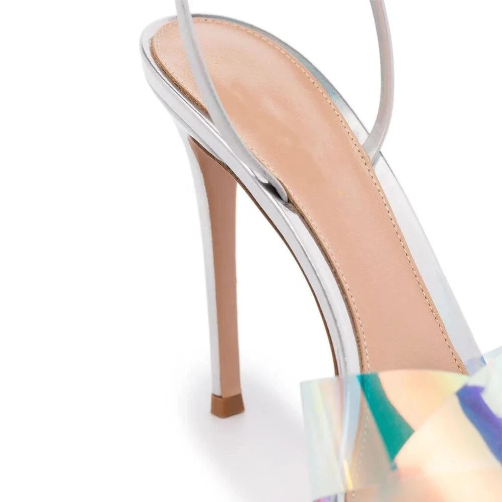 Anmairon custom made Transparent iridescence PVC strap pointed toe heel sandals shoes