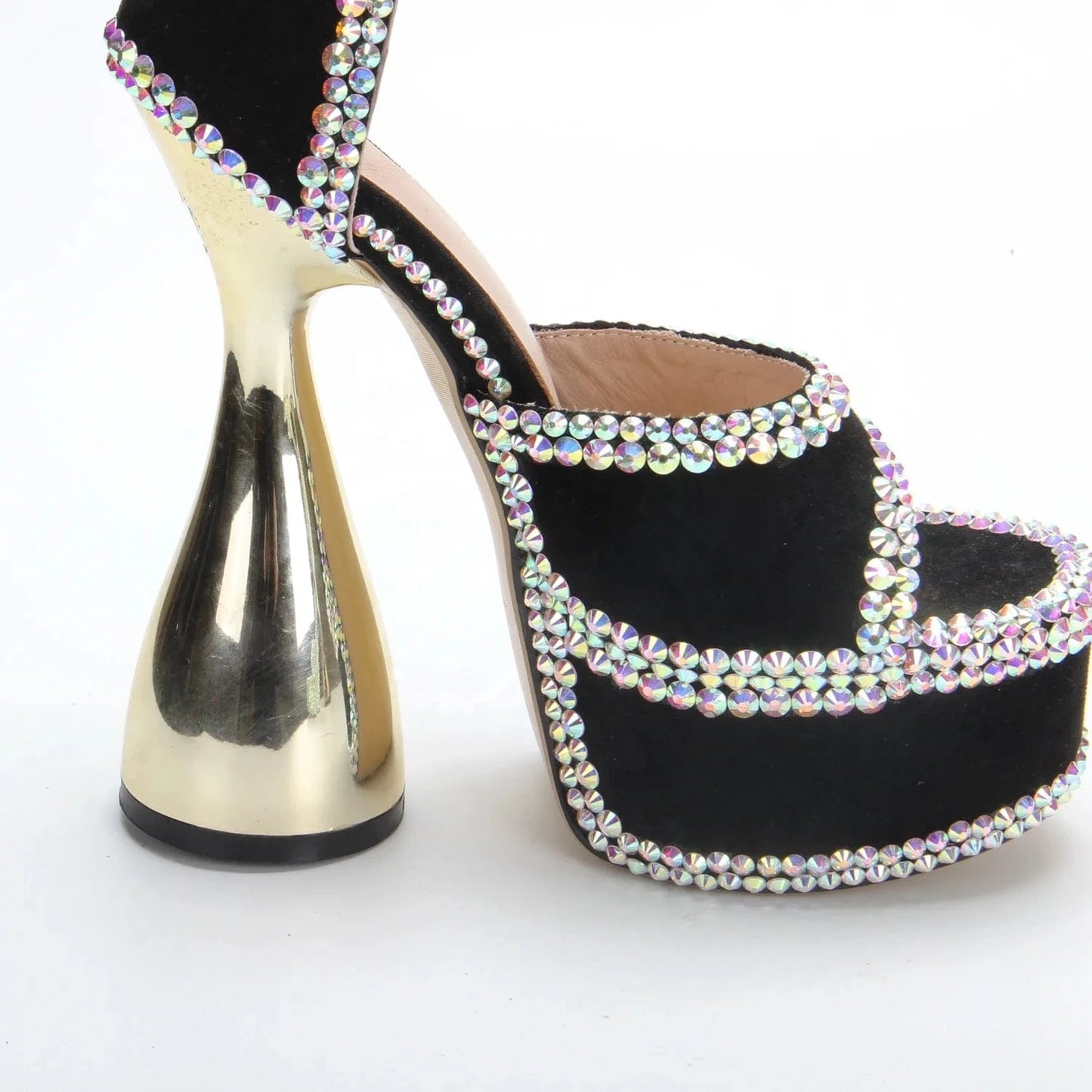 Anmairon Hot Sale One Pair Available New Design Peep Toe Diamonds Bling Bling Bowling Heel Women High Heel Sandals