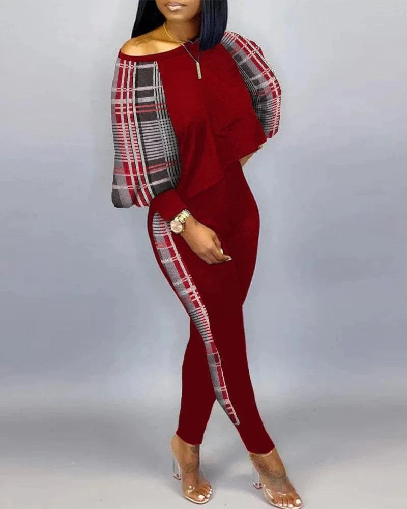 ANSZKTN Women Spring Fall Individuality Print Long Sleeve Pullover Long Pants Autumn Womens Two Piece Casual Sets