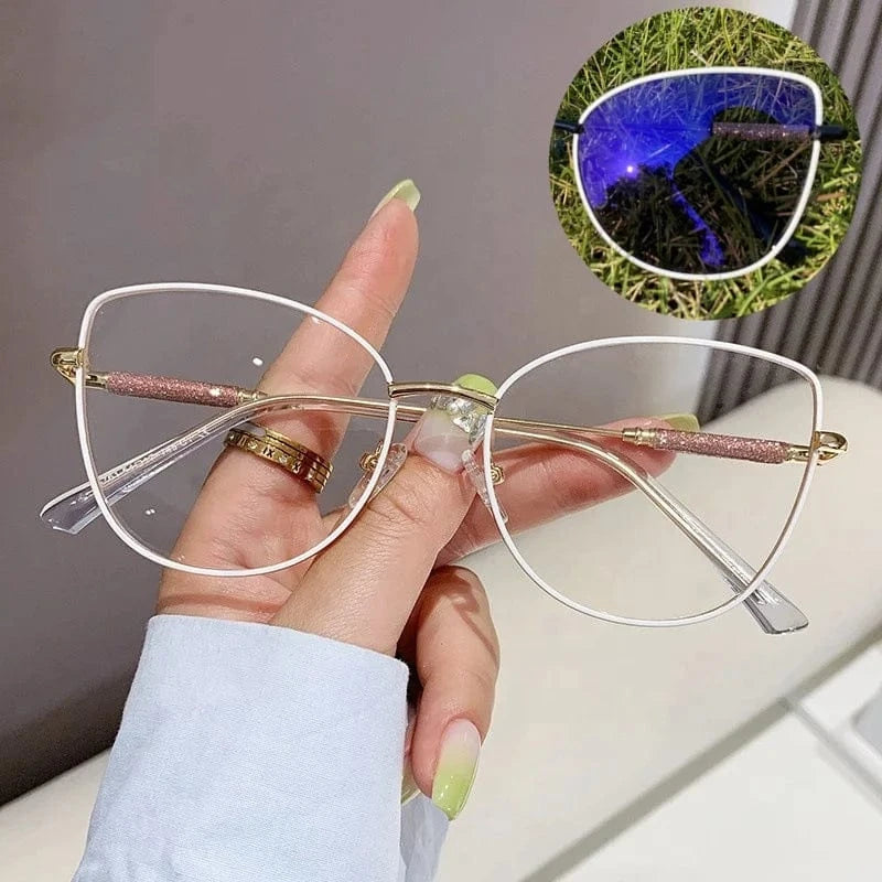 anti blue light photochromic white gold metal diamond 2024 photogray anti reflection bezel computer women frames for eye glasses